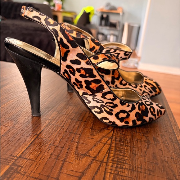 Leopard Print Peep Toe Heels - Picture 8 of 14